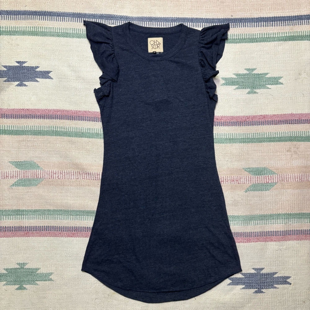 Chaser Brand Women’s XS Mini Ruffled Sleeve Navy Blue Dress NWT Rayon Blend Soft